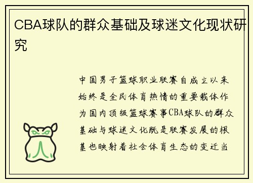 CBA球队的群众基础及球迷文化现状研究