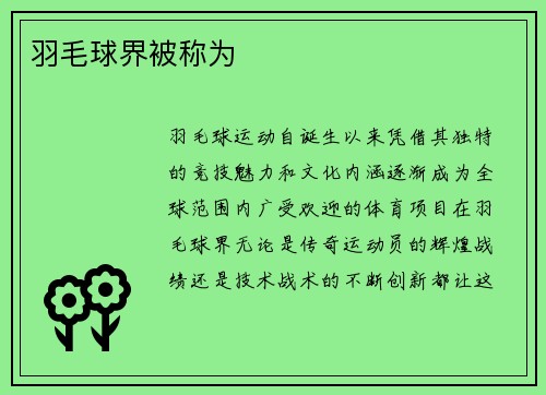 羽毛球界被称为
